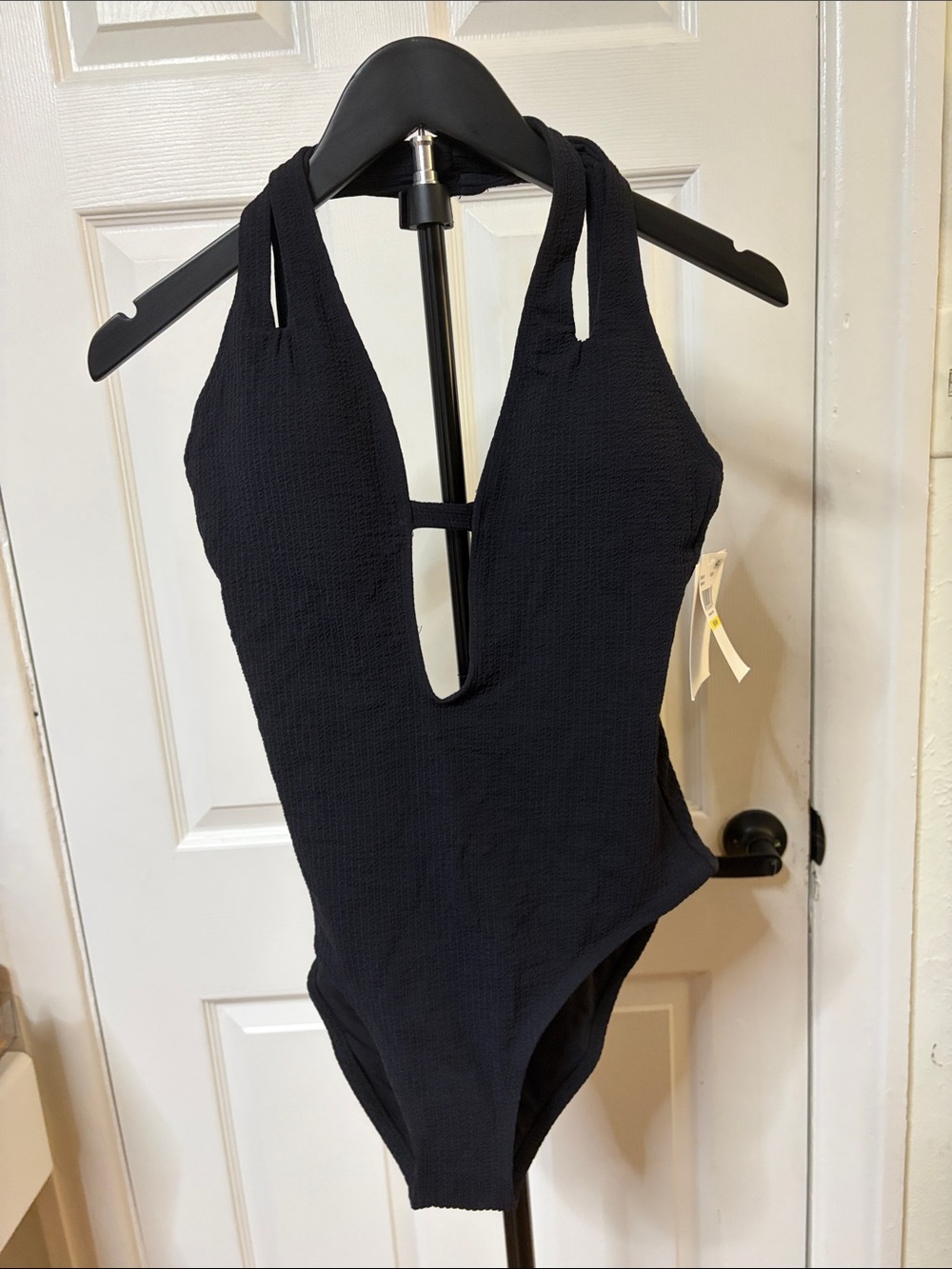 BECCA Black Textured Plunge One-Piece Swimsuit